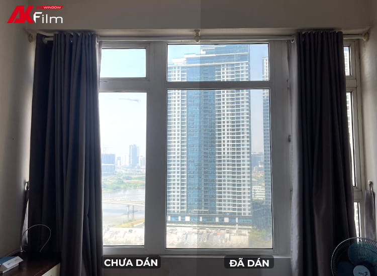 Hệ kính chung cư Saigon Pearl trước và sau khi dán phim cách nhiệt 3M PR70