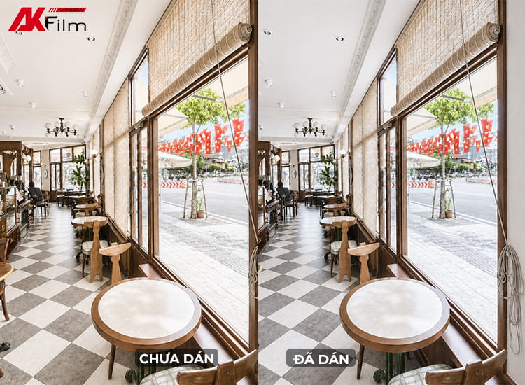 Hệ kính Đen Đá Cộng Hòa trước và sau khi dán phim cách nhiệt NanoX D80