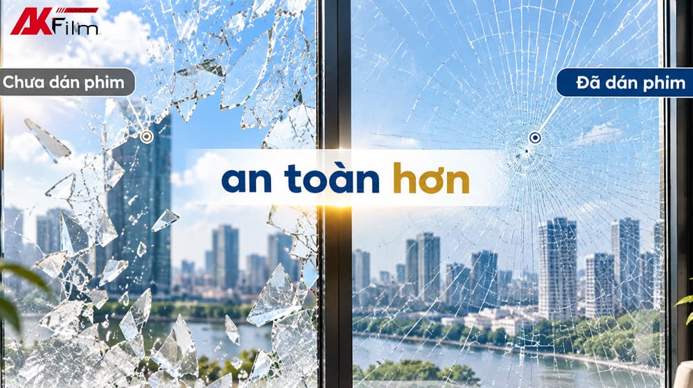 Dán phim an toàn giúp liên kết và giữ mảnh kính khi nứt vỡ 