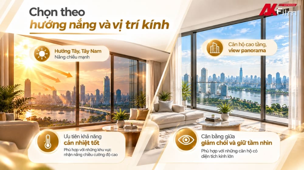 Lựa chọn phim giảm chói dựa trên hướng nắng và mức độ chiếu sáng