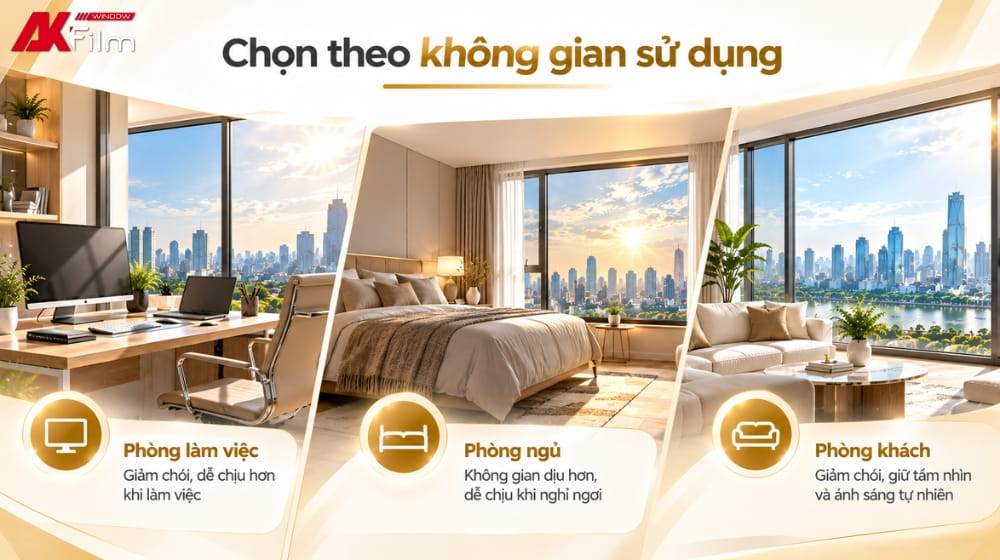 Chọn phim giảm chói phù hợp với đặc điểm và nhu cầu từng không gian