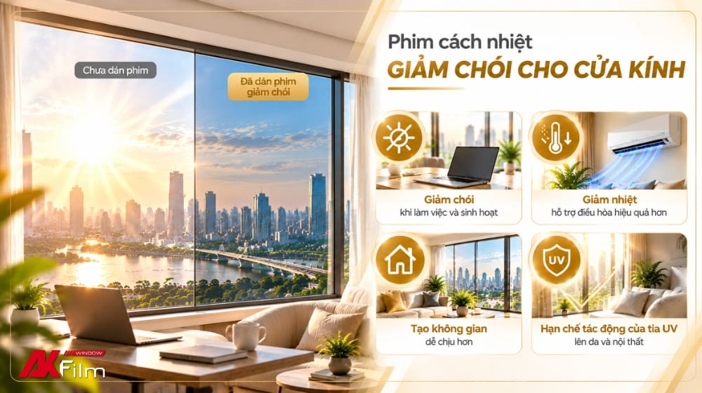 Phim cách nhiệt giảm chói giúp kiểm soát nhiệt, ánh sáng và tia UV qua kính