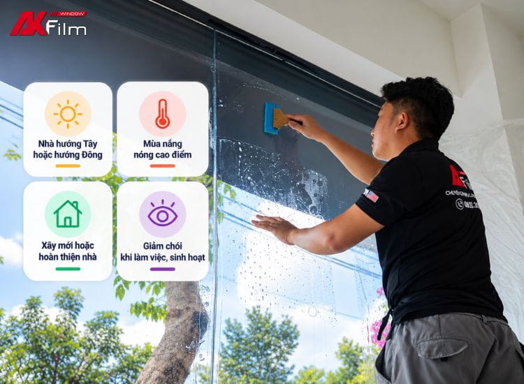Phim cách nhiệt phù hợp với nhà nhiều nắng, kính hướng Đông Tây và không gian dễ bị chói