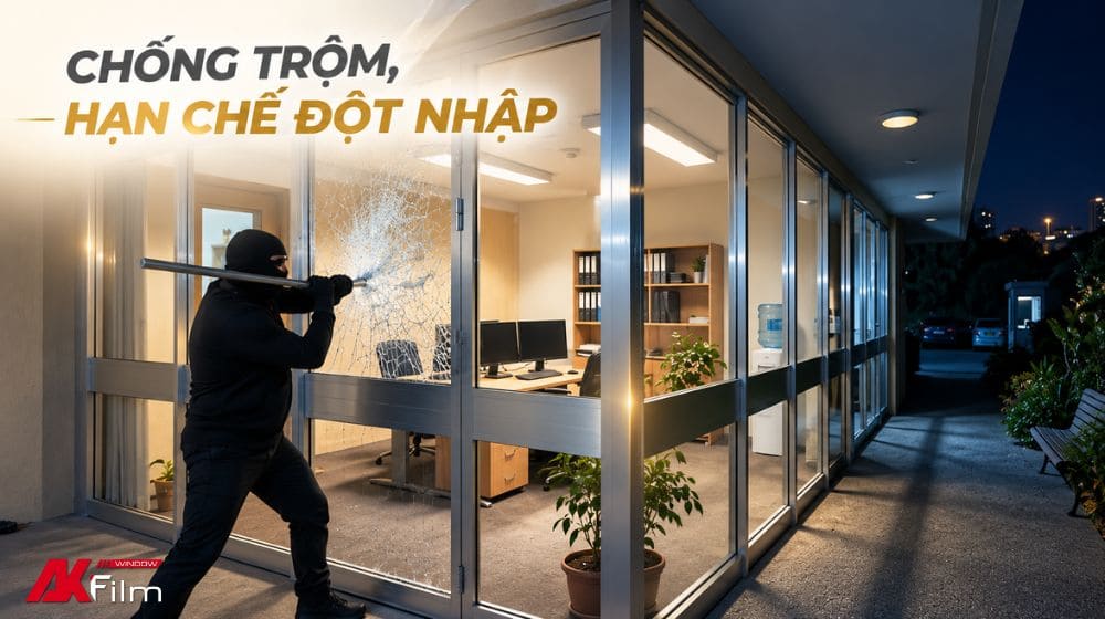 Phim dán kính an toàn giữ mảnh kính khi vỡ, hỗ trợ ngăn chặn đột nhập